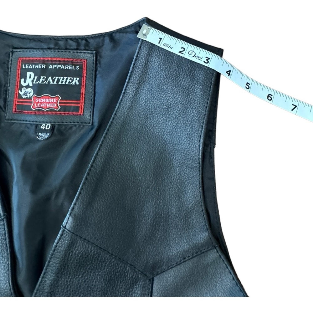 JR Leather Biker Vest Black Snap Front Side Ties Vintage Motorcycle Men’s Sz 40 - Picture 6 of 9
